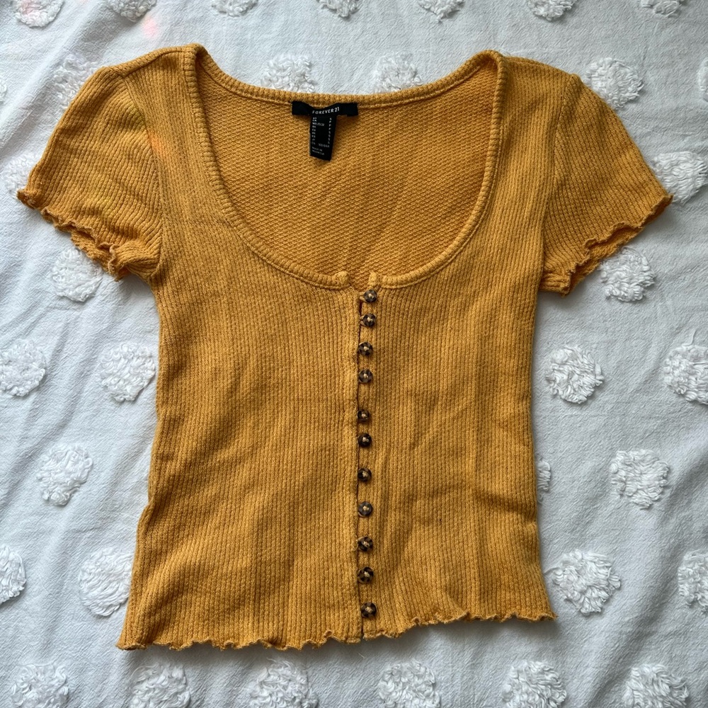 Yellow button down top